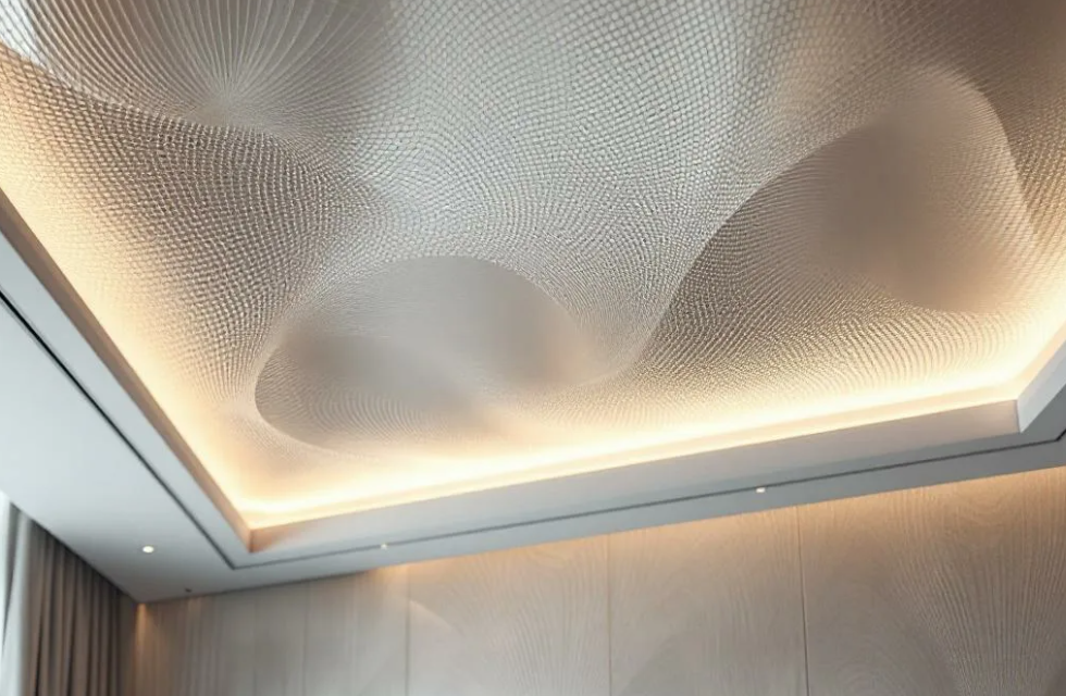 elegant room with installed stretch ceiling and lighting